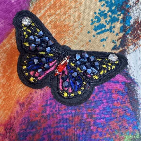 MISHCA Top Artsy Colorful Poly Knit Long Sleeve Asymmetrical Hem Sz XL Stretch - Picture 9 of 14